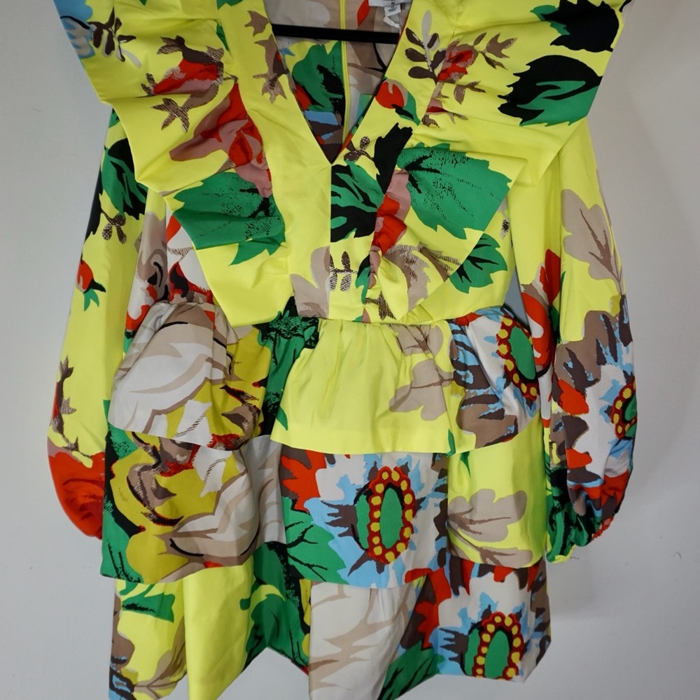 Christopher John Rogers for Target Yellow Floral Long Sleeve Ruffle Dress Size10